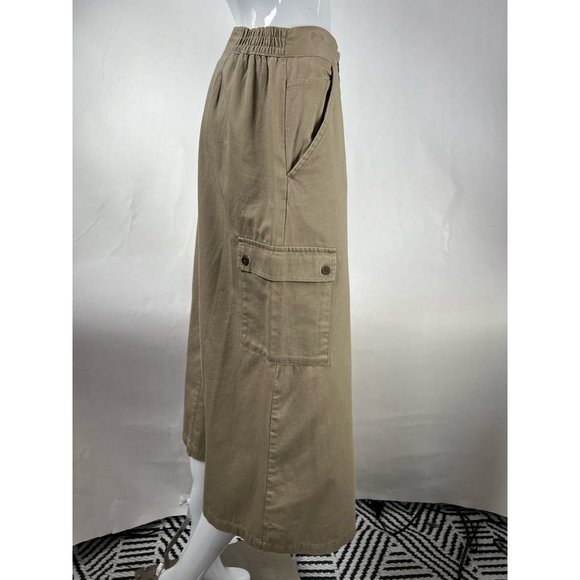 Original Ty Wear Womens A Line Skirt Khaki Tan Midi Pockets Petites 12P Vintage - Picture 9 of 12